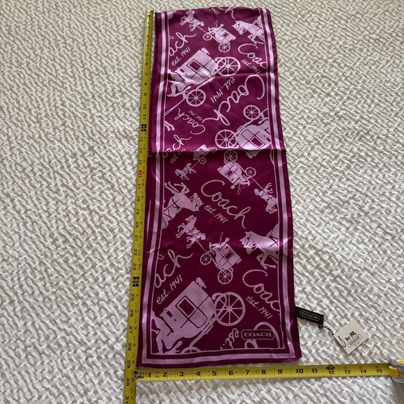 NWT Coach 100% Silk Scarf, Heritage Carriage Script, Purple - Picture 7 of 7